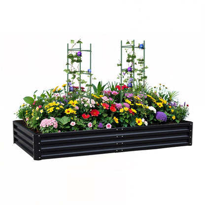 PICNICNI Metal Raised Garden Bed 8x4x1Ft Outdoor Large Metal Galvanized Planter Boxes Kit for Vegetables, Flowers, and Herbs,Garden Beds with 2Pcs Tomato Cage 1Pc Gloves,Black