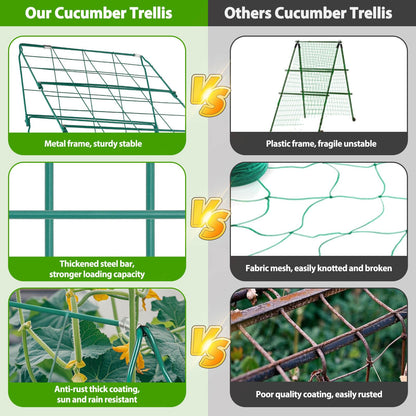 ROADPLUM 2 Pack Cucumber Trellis for Raised Garden Bed, Outdoor Sturdy Metal A-Frame Cucumber Trellis Support for Climbing Plants Vegetables with Accessories, Easy Installation & Easy Harvesting