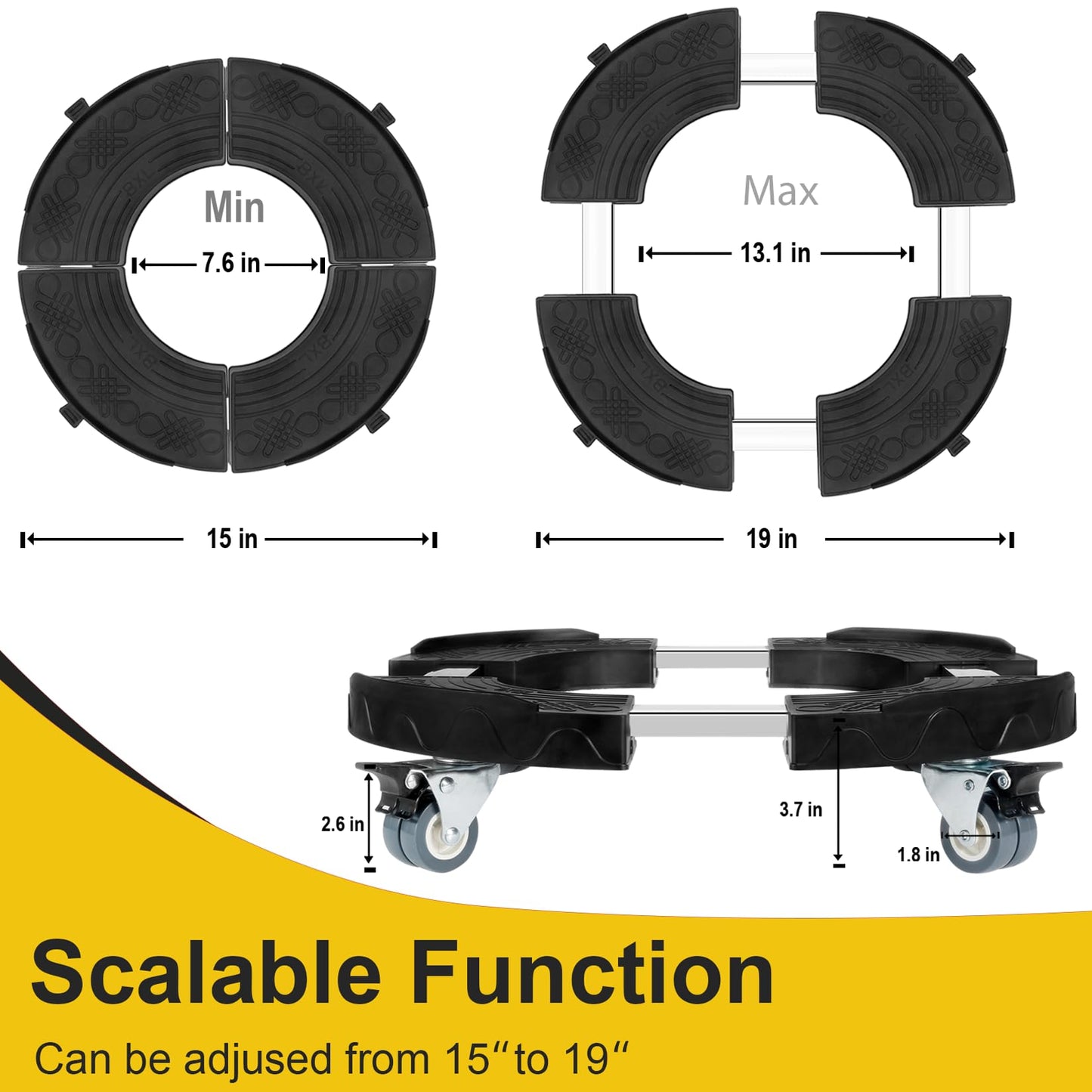 W B D WEIBIDA Trash Can Dolly Wheels Adjustable 15-19 Inch Round Roller with 4 Wheels Drum Cart Heavy Duty 440lbs Keg Truck Large Barrel Dollies Multi Functional Rolling Stand Plant Caddy