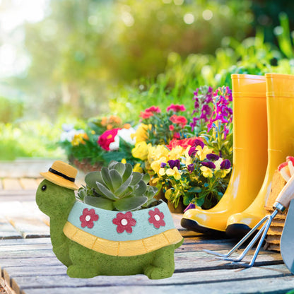 EOBTAIN Cute Turtle Planter for Indoor Plants Green Animal Garden Succulent Pots Unique Resin Cactus Pot with Drainage Hole Plant Containers Flowerpot for Home Office Desktop Decor Gifts for Women