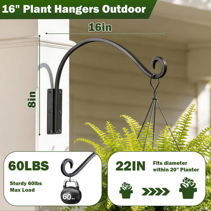 GESTONE 16 Inch 2 Pack Plant Hangers Outdoor,Plant Hanging Hook Bracket for Bird Feeder Hanger,Hanging Plant Hooks for Outside Baskets Lanterns Wind Chimes Outdoor Indoor