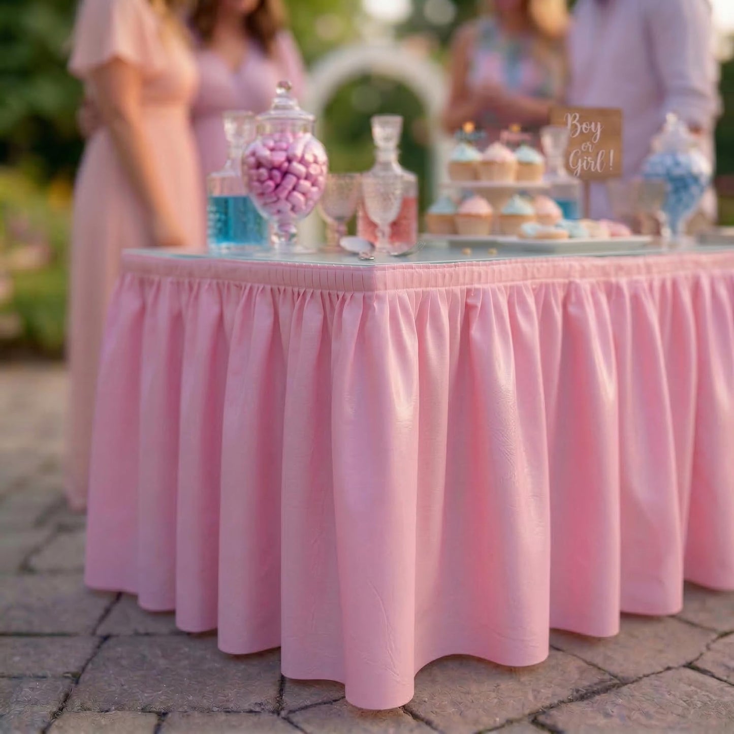 DecorRack 2 Pack Table Skirts, 29 in x 14 ft Each, Multi Pack -BPA Free- Plastic Tableskirt, Disposable, Reusable, Rectangular Tablecloth Skirt, Light Pink (2 Pack)
