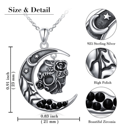 DAOCHONG Halloween Skull Necklace 925 Sterling Silver Retro Gothic Skull Style Cocktail Party Pendant Necklace Halloween Birthday Christmas Skeleton Jewelry Gifts for Women