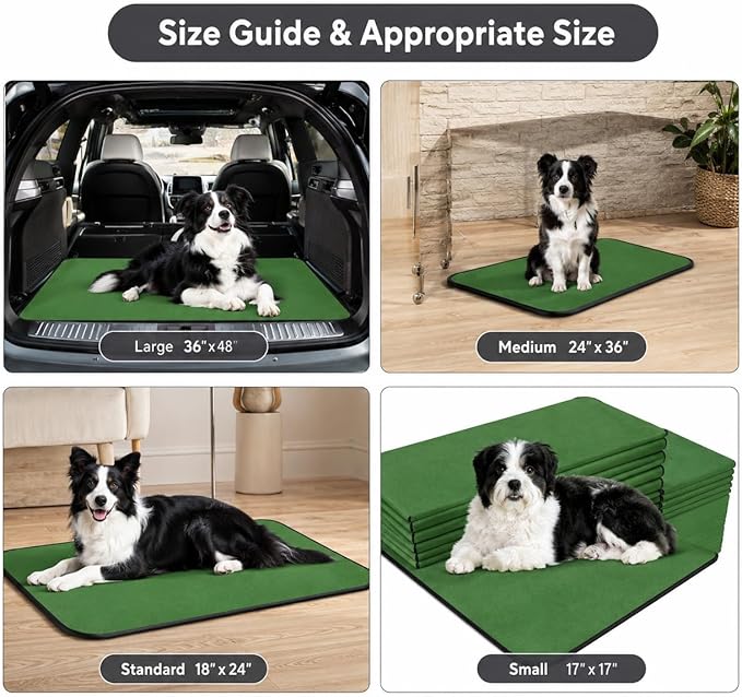 2 Pack Washable Pee Pads for Dogs 24"x24", Reusable Training Puppypads Absorbency Non-Slip & Leak-Proof for Pet Whelping Box Playpen Crate Sofa Bed Floors (Green)