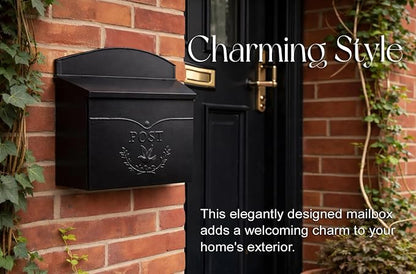 NACH Chelsea Wall Mount Mailbox for Outside, 11.5 x 5 x 13 inches, Black Mailboxes for Outside, Water Resistant Mailbox for Outside