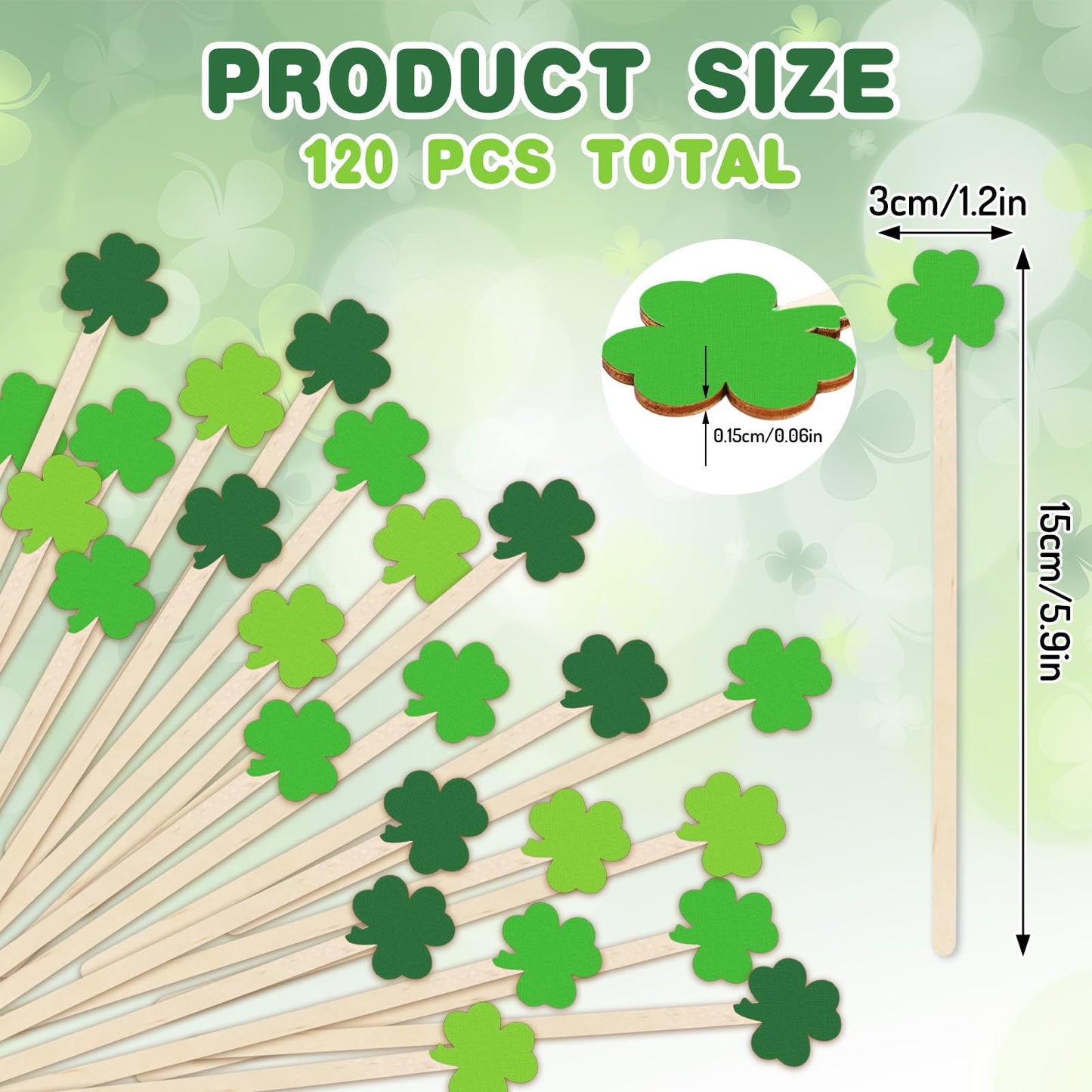JarThenaAMCS 120Pcs St. Patrick's Day Drink Stirrers Shamrock Disposable Wooden Stir Sticks Irish Green Clover Swizzle Stirrer for Coffee Beverage Party Bar Restaurant Home Weddings Holiday