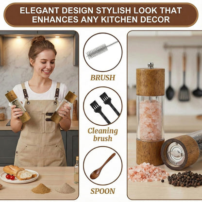 Forusom Acacia Wood & Acrylic Salt and Pepper Grinder Set, 8 Inch Adjustable Ceramic Core Mills, 2Pcs Premium Manual Spice Grinders for Gourmet Kitchens, Pepper Mill Set