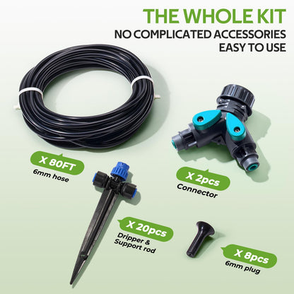 HIRALIY 80ft Push-to-Connect Drip Irrigation Kit, Adjustable Plant Watering System, for Garden Raised Bed Saving Water Automatic Irrigation Equipment with Drip Emitters, Tubing, Connectors
