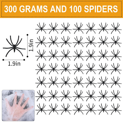 1200 sqft Halloween Spider Webs Decorations with 100 Extra Fake Spiders, Super Stretch Cobwebs for Halloween Indoor and Outdoor Party Supplies,Yard Haunted House Indoor Decor Supplies (0.66, Pounds)