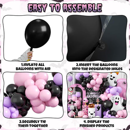 Halloween Balloon Arch Garland Kit,Black Pink Purple Ghost Foil Pumpkin Ghost Balloons for Family Halloween Party Background Classroom Decorations Cosplay Theme Party