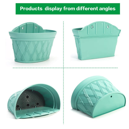 Sungmor Wall Hanging Planters,11.5 Inch Hanging Flower Pots for Railing Fence - Indoor Outdoor Balcony Wall Planter Hanging Basket, Plastic Pot Plant Container - Half Round & 3PC Pack & Green