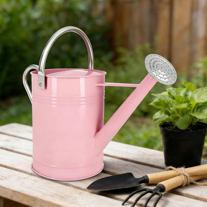 Metal Watering Can for Outdoor Plants, 1.7 Gallon Pink Garden Watering Can for Flower, Houseplants, Galvanized Finish