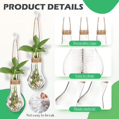 Baderke 12 Pack Hanging Propagation Station 3.9 Inch Plastic Plant Vases with Hooks & Cleaning Brush Clear Window Jars for Plant Clippings, Home Office Decor, Gardening Gifts for Women