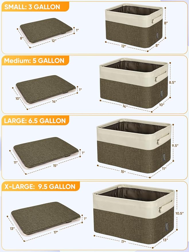 BALEINE 1 Pack Fabric Closet Storage Bins for Shelves, Linen Closet Organizers and Storage, Decorative Baskets for Organizing, Shelf, Clothes, Home, Office (Brown, 15''x11''x9.5'')