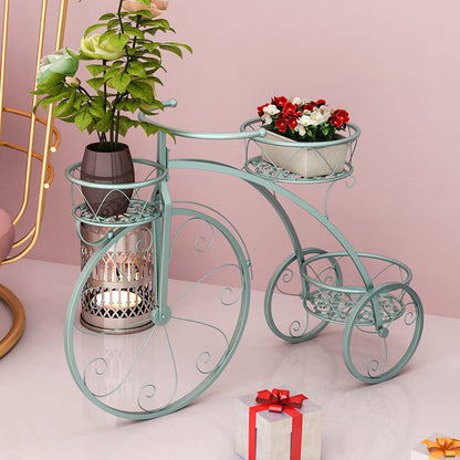 Metal Planter Rack, Bicycle Shape | Plant Flower Display Stand | Plant Shelf Indoor Outdoor Garden | Tiered Plant Stand Holder Display Stand, 3 Potted ,Blue
