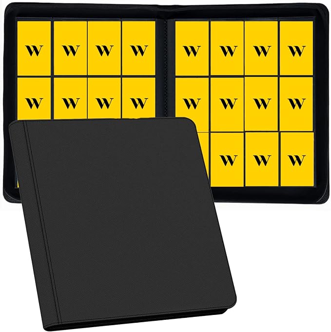 12 Pocket Card Binder, 720 Pockets PU Leather Zipper Trading Card Collection Album, Side-Loading Card Storage Folders for MTG, TCG, Game/Sport Crads (Black, 12 Pockets)