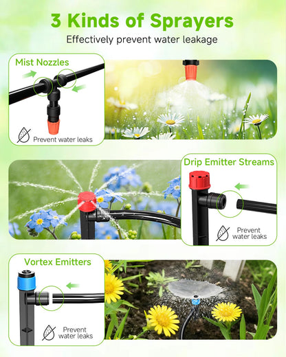 MQJIAZHI 246FT Drip Irrigation System with LCD Timer, Automatic Watering System Kits,1/2 Inch Hose 1/4 Inch Distribution Tubing 3 Sprayer Types, for Garden, Greenhouse, Garden, Lawn