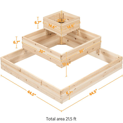 Yaheetech 3 Tier Wooden Raised Garden Bed 44.5'' L×44.5″ W×20.5″ H, Horticulture Open-Bottom Planter Raised Garden Bed for Flowers/Herbs/Vegetables Planter Flower Box