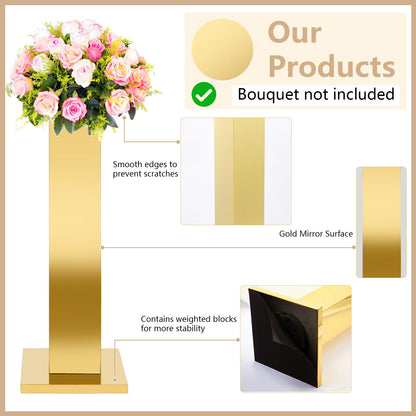 Hafyow 2PCS Tall Gold Vases for Centerpieces,31.5inch Stainless Steel Column Geometric Centerpieces Wedding Flower Stand Flower Floor Vase for Tables Wedding Anniversary Birthday Party Decor