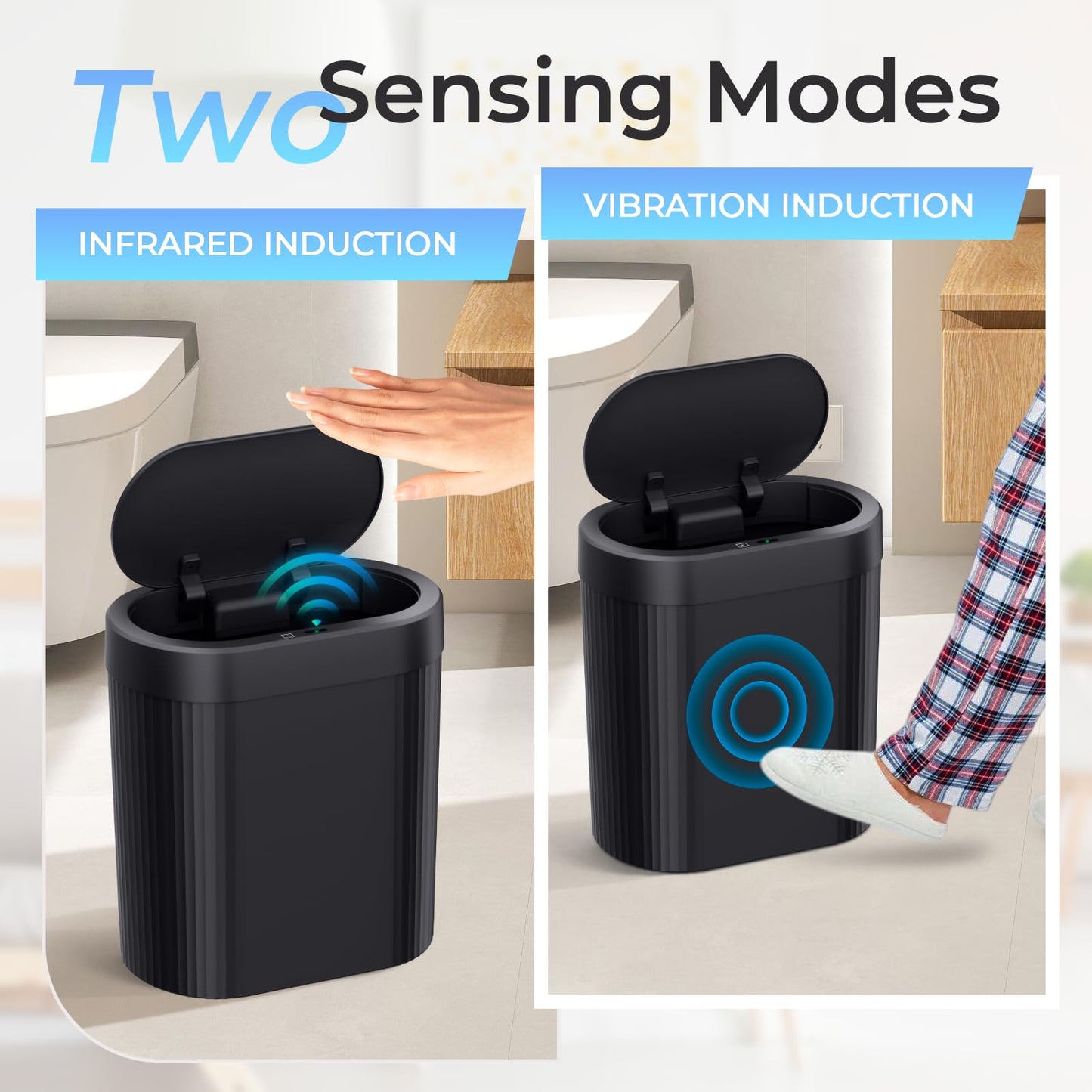 jinligogo 5 Gallon Bathroom Trash Can with Lid, Automatic Motion Sensor Black Trash Can, Touchless Slim Waterproof Garbage Bin for Kitchen, Bedroom, Office, and Bathroom