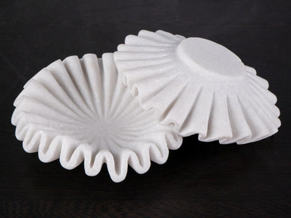 LE HOME DECOR Handmade Marble Scalloped Bowl - 7 inches/Decorative Ruffle Home Decor Bowl/Natural Stone Ruffle Dish/Handcrafted White Marble Dish (7 Inches)