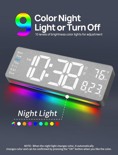 MASHI 2026 Upgrade Digital Wall Clock, 16" Large Display Digital Clock with Remote Control, Auto-Dimming Wall Clock with Night Light, DST, Date Week,Temp for Living Room, Gift for Elderly (Grey)