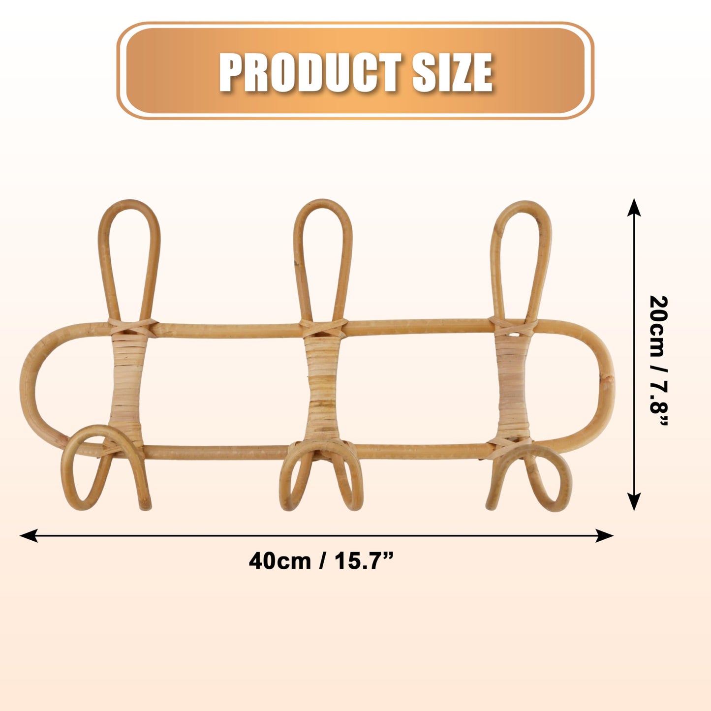KH866 Boho Rattan Wall Hooks – Handmade Wall Mount Coat & Towel Rack, Natural Beige Hanging Organizer for Clothes, Hats, Towels, and Bags, Perfect for Entryway, Bedroom, Living Room (15.7x7.9 Inch)