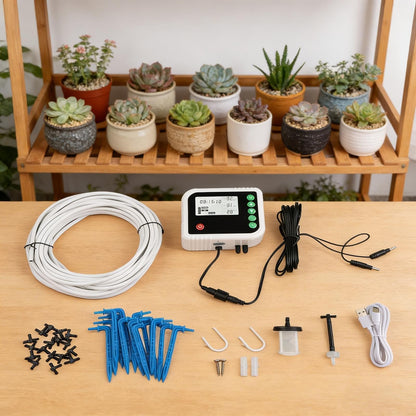 Automatic Drip Irrigation Kit with Timer for 15 Pots, Adjustable Watering System for Indoor Outdoor Garden Greenhouse Patio Plants Care