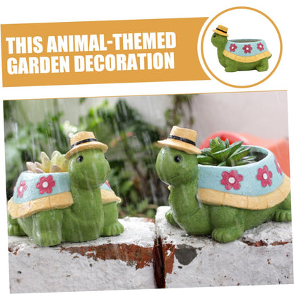 Lurrose Resin Turtle Succulent Planter with Drainage Cute Cartoon Small Flower Pot for Indoor and Outdoor Garden Decor Decorative Plant Holder for Desk Windowsill Bookshelf