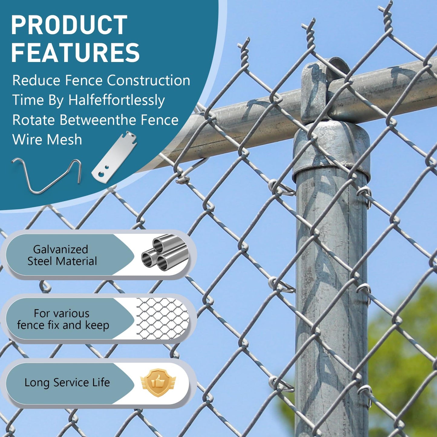 100PCS T-Post Wire Clips, Galvanized Steel Fence Clips, Heavy-Duty Clip Bending Tool, Time-Saving and Convenient Fence Wire Clips for Tightening Farm, Ranch, Garden Fence Wires