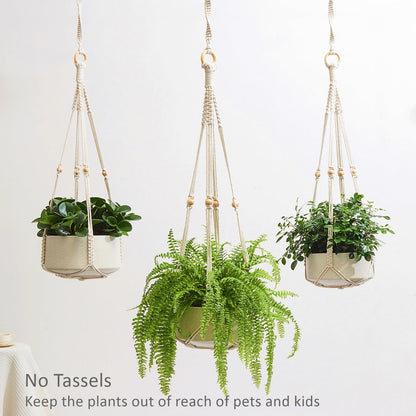 CADNLY Macrame Plant Hangers Indoor – Rope Hanging Plant Holder with Extender - Boho Hanging Planters Indoor - White Macrame Hanger Outdoor Flower Pot Holder from Ceiling Wall 3 Pack 6 Hooks