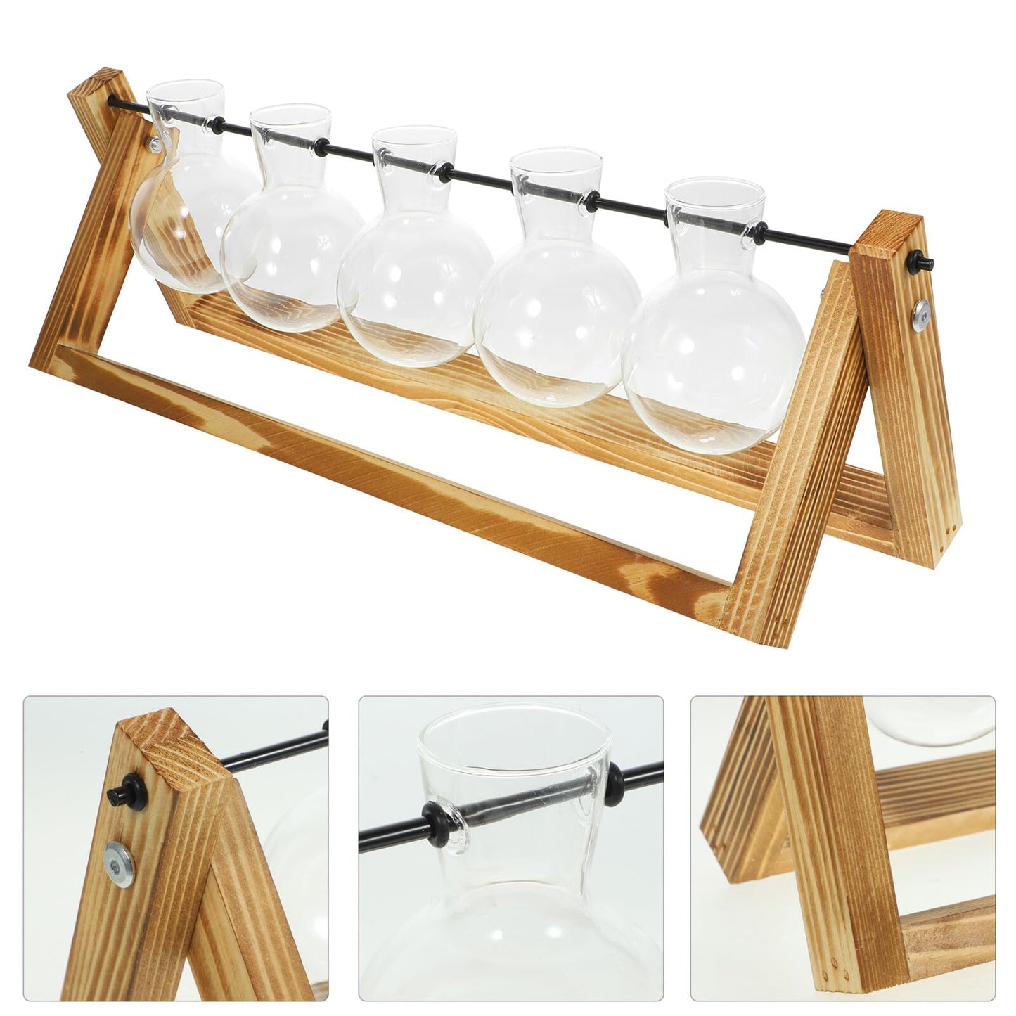 NUOBESTY Glass Plant Propagation Station Set with Metal Stand, 5 Glass Vases for Indoor Hydroponic Plants, Home Décor Terrarium Display for Desktop and Greenery Arrangement