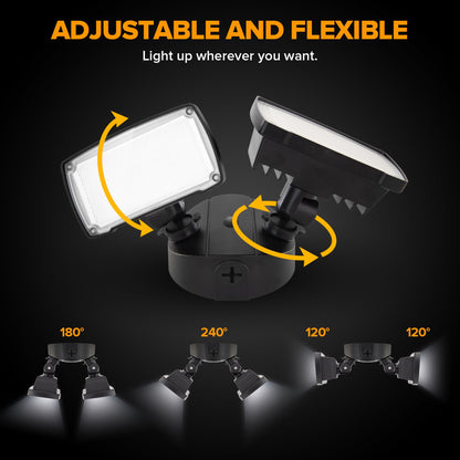 LUTEC Dual-Head LED Flood Light 32W 3500LM 5000K Waterproof Outdoor Security Light Black