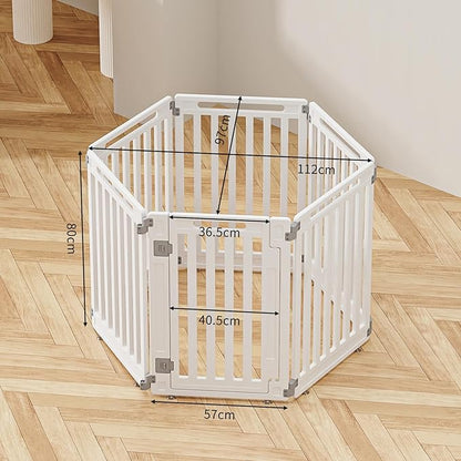 Pet Playpen Foldable Gate for Dogs Heavy Plastic Puppy Exercise Pen with Door Portable Indoor Outdoor Small Pets Fence Puppies Folding Cage 6 Panels Medium Animals House Supplies