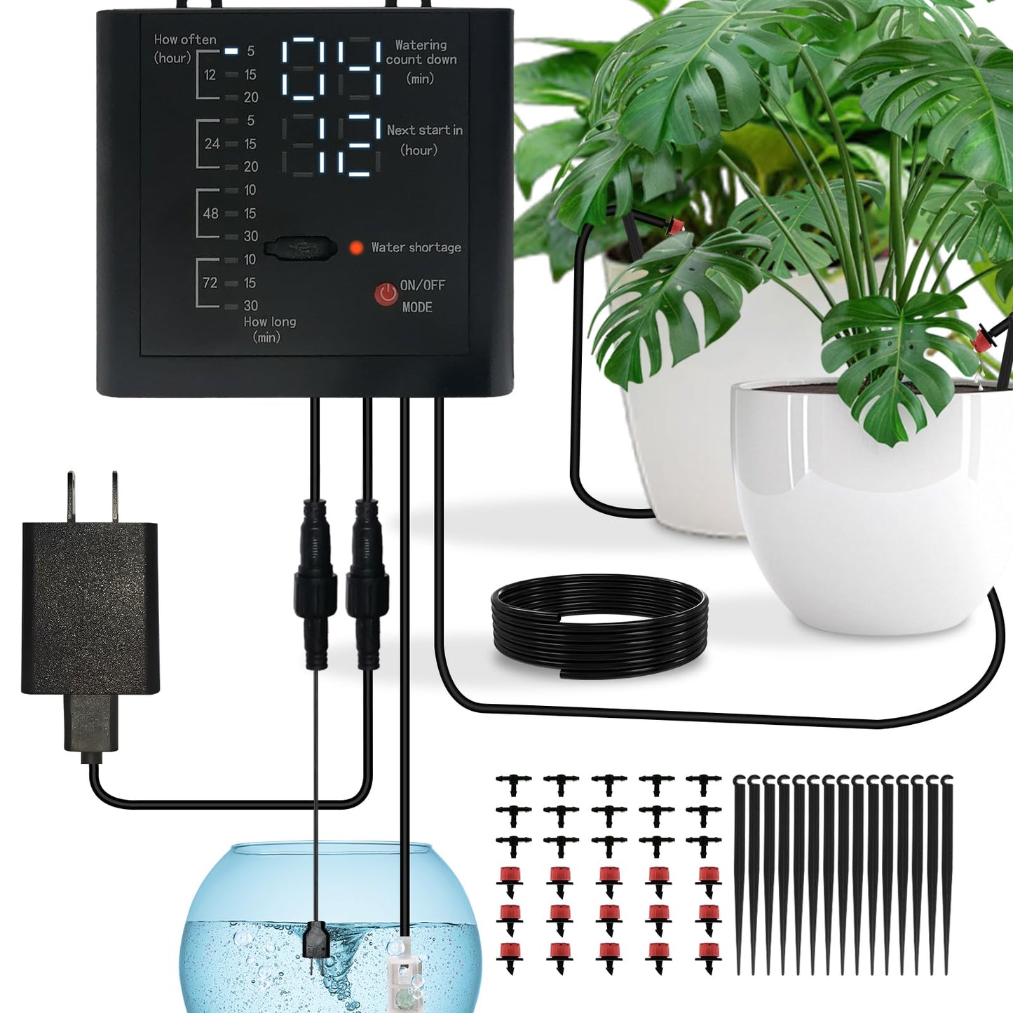 Automatic Plant Waterer Indoor, Drip Irrigation System for Potted Plants, Vacation Plant Self Watering Device, Drip Timer Auto Watering for Housplants, Garden, Greenhouse (15 Pots, Adjustable Dripper)