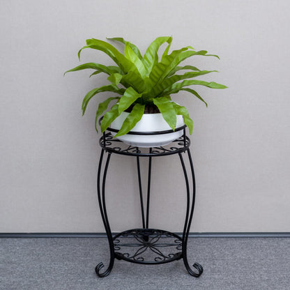 FaithLand 2 Pack Plant Stands, Heavy Duty Metal Planter Holder Indoor Outdoor, 2 Tier Round Potted Supports Rack, Corner Display Shelf Black