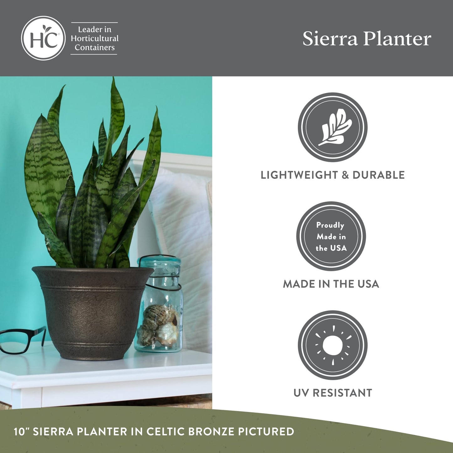 The HC Companies Sierra Round Self-Watering Pot - Lightweight Plastic Planter for Herbs & More - Durable Plant Pots for Indoor Plants & Outdoor Plants (7.5” Black Onyx, Pack of 2)