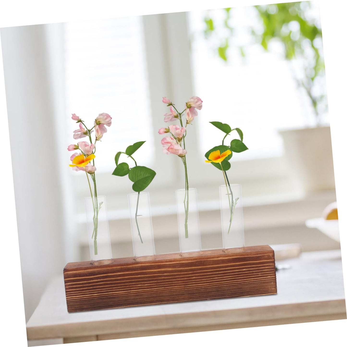 FUNOMOCYA Creative Hydroponic Glass Vases Wooden Stand Plant Terrarium for Home Decoration for Indoor Gardening for Plant Lovers 1 Set