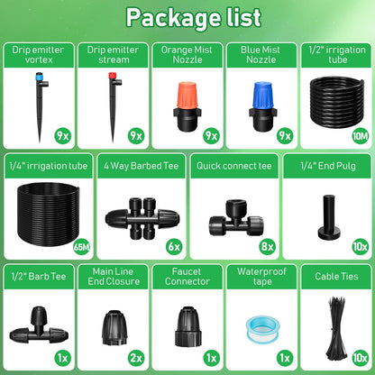 246FT Drip Irrigation System, Automatic Drip Irrigation Kit with 1/2" Main Tube & 1/4" Branch Tubing, Adjustable Drip Emitters, Garden Watering System for Flower Bed, Raised Beds, Lawn, Greenhouses