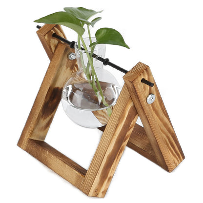 Fydun Plant Terrarium with Wooden Stand, Stand,Desktop Air Planter Glass Vase Desktop Terrariums Bulb for Indoor Hydroponics Water Plants Home Garden Office Decoration Accessories2
