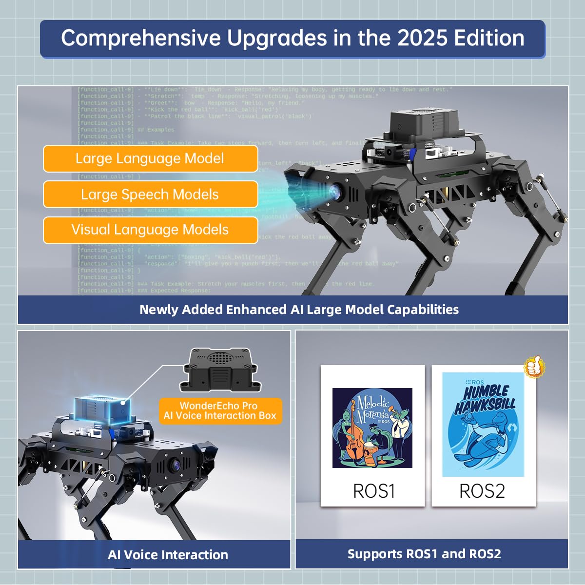 PuppyPi ROS2 Robot Dog with ChatGPT Large AI Models AI Embodied Intelligence Robotic Dog Vision Scene Voice Command Understanding Bionic Quadruped ROS Education Robot, Advance & RaspberryPi5 8GB
