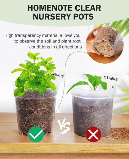 homenote Clear Nursery Pots for Plants,4/5/6.7 Inch Plant Pot for Planting Plastic Seedling Pots with Drainage Holes Seed Starter Pot Flower Pots High Transparency with 20 Plant Labels (30 Pack)