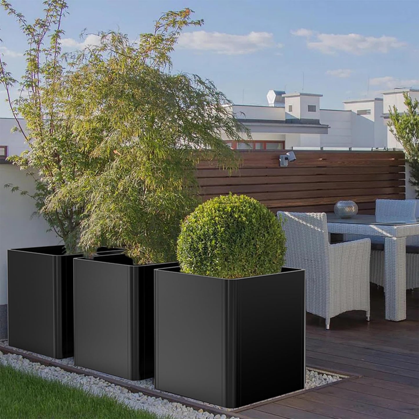 Gardenaire Metal Square Planter Box, Galvanized Steel Planters for Outdoor Plants, 24"x 24"x 25" Black Large Outdoor Planters with Drainage Hole for Porch/Patio/Garden