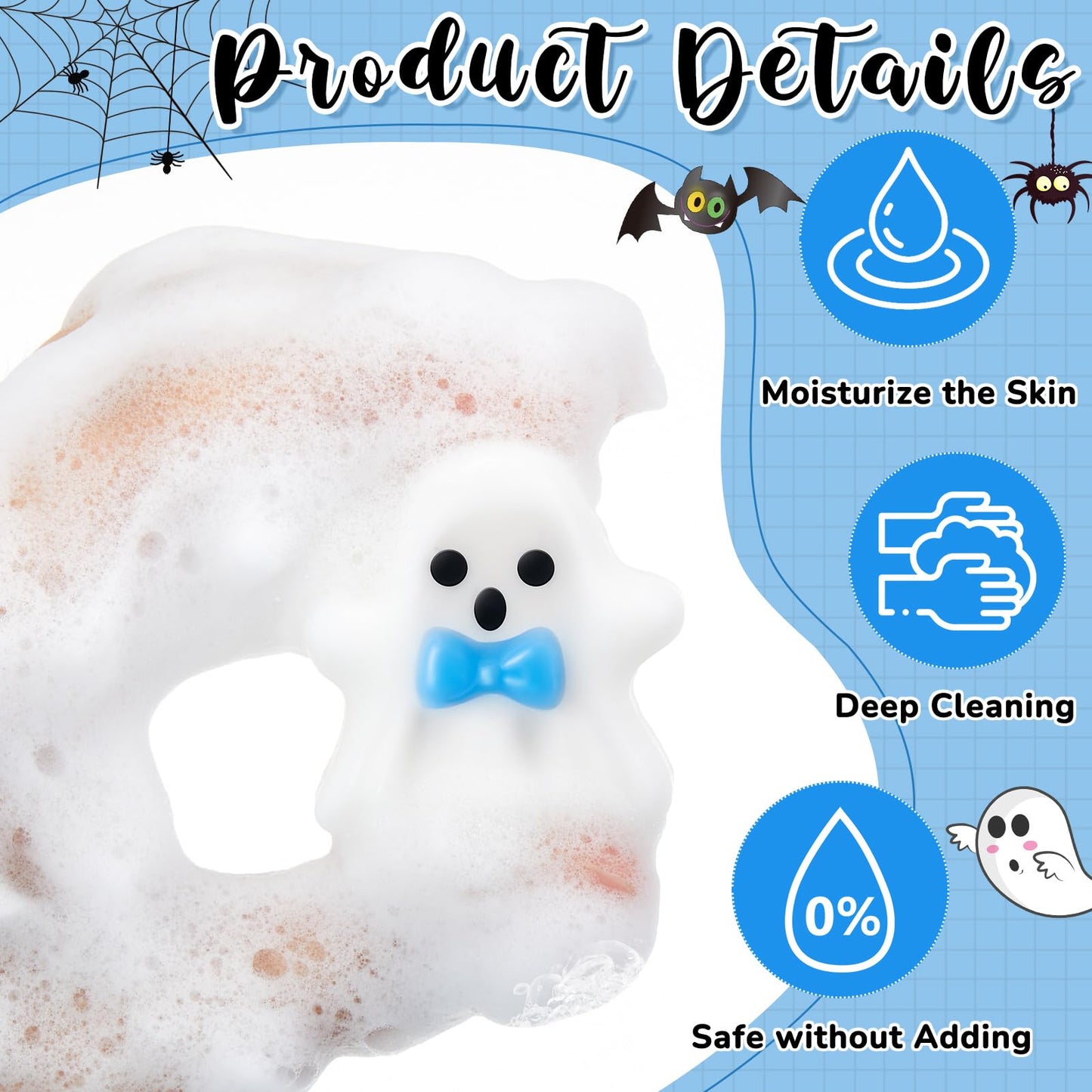 Leelosp 12 Set A Little Boo is Almost Due Baby Shower Halloween Baby Shower Soap Favor Decorations Ghost Shaped Soap for Halloween Boo Party Supplies(Blue)