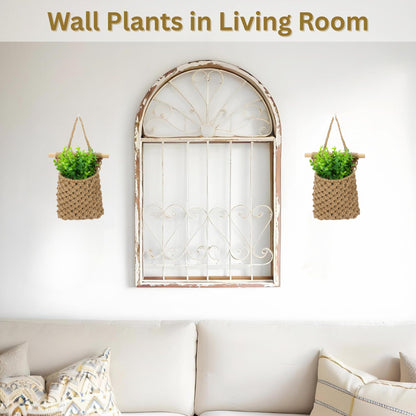 Shineloha 2 Packs Macrame Wall Planters with Artificial Eucalyptus | Macrame Plant Hanger, Wall Plant Holders for Boho, Bathroom, Bedroom & Wall Hanging Decor (2 Packs, Brown)