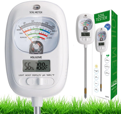 HSLGOVE Soil Test Kit, 7-in-One Soil Moisture Meter/Soil PH Meter/Fertility, Dual Screen Soil Tester w/Digital Soil Temp/Air Temp&Humidity for Plants Gardening,Lawn,Farm Indoor&Outdoor-Mint Green