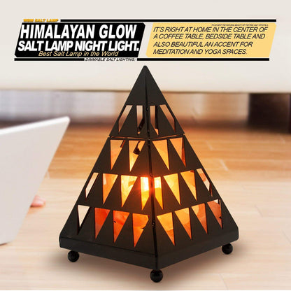Himalayan Glow Pyramid Style Crystal Salt Night Light lamp with Pink Salt Chunks, Salt Lamp Bulb,(ETL Certified) Dimmer Switch, Unique Lightening Ambience