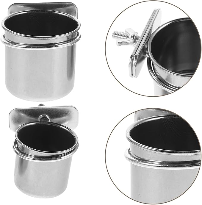 Toddmomy Parrot Feeding Bowl with Clamp Stainless Steel Bird Coop Cups 2pcs (4.4cm 5.5cm) Hanging Food and Water Dish for Bird Cage Pet Feeding Supplies