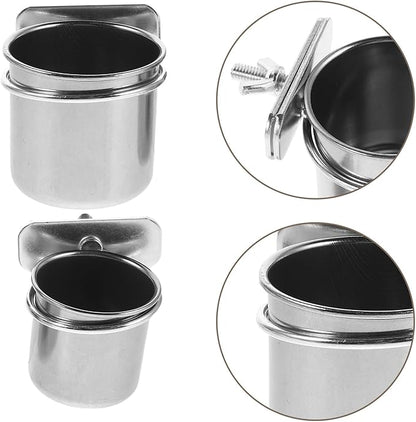 Toddmomy Parrot Feeding Bowl with Clamp Stainless Steel Bird Coop Cups 2pcs (4.4cm 5.5cm) Hanging Food and Water Dish for Bird Cage Pet Feeding Supplies