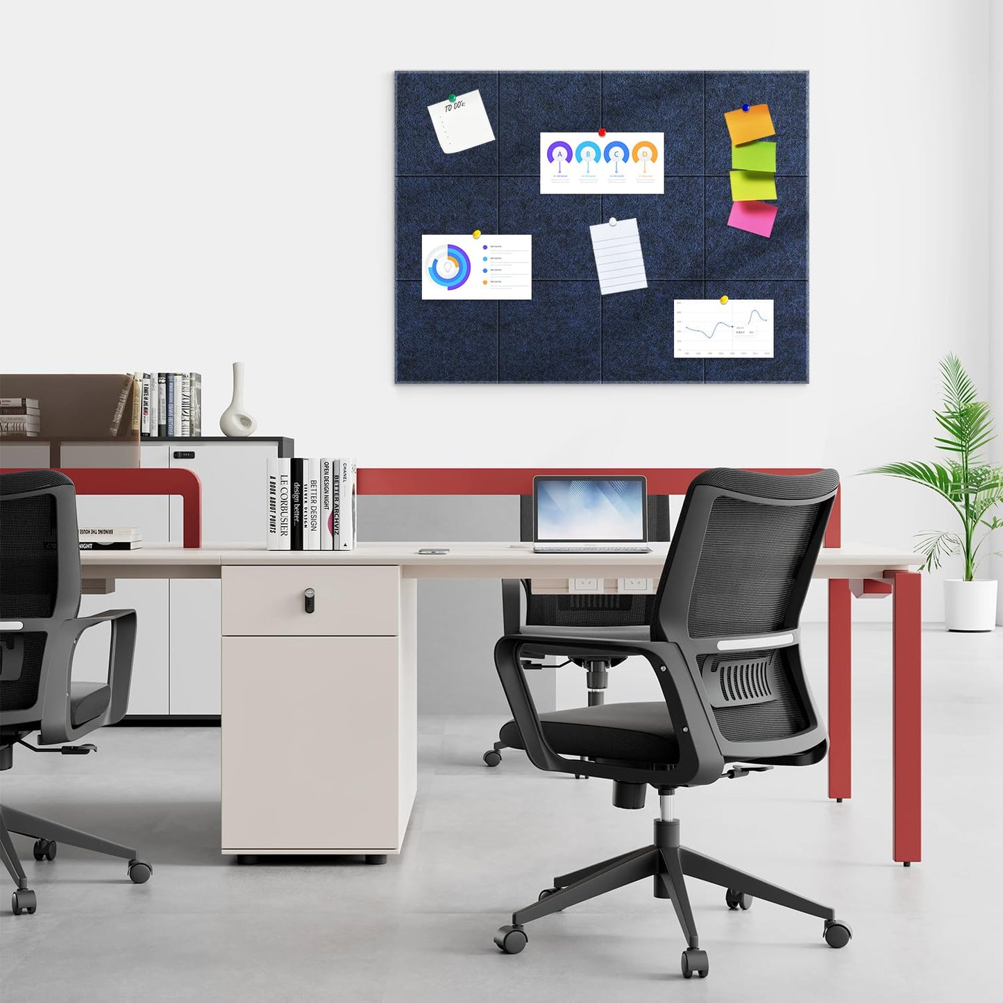 Large Cork Board for Walls 48"x36" |Cork Board Alternative| 12 Pack Felt Wall Tiles| Dark Blue Bulletin Board with Removable Adhesive | Cork Boards Pinboard for Office Home Classroom，Dark Blue